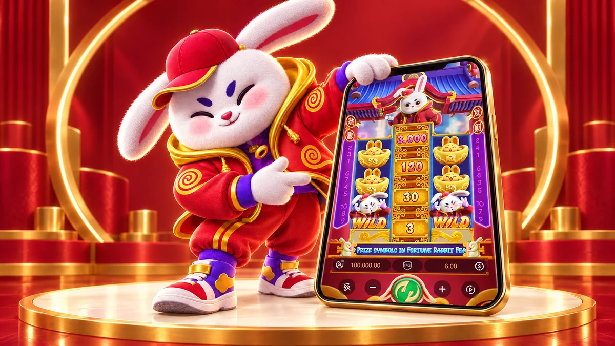 Ilustração editorial de Fortune Rabbit no celular