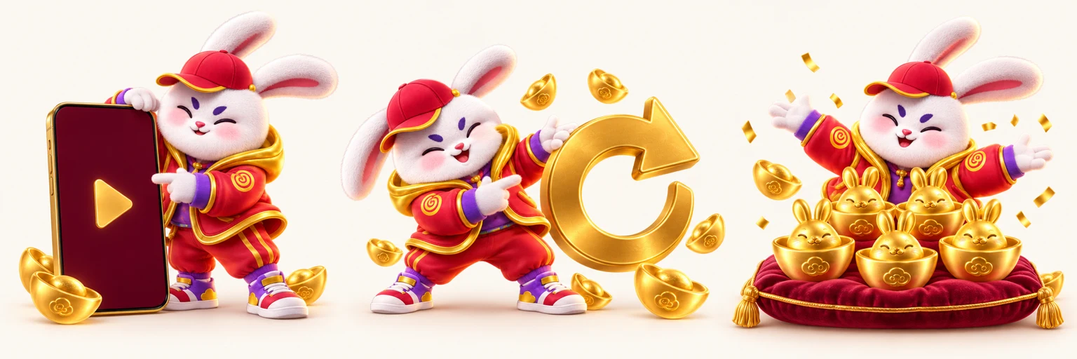 Ilustração em três etapas: acessar o jogo, ajustar o giro e explorar os recursos
