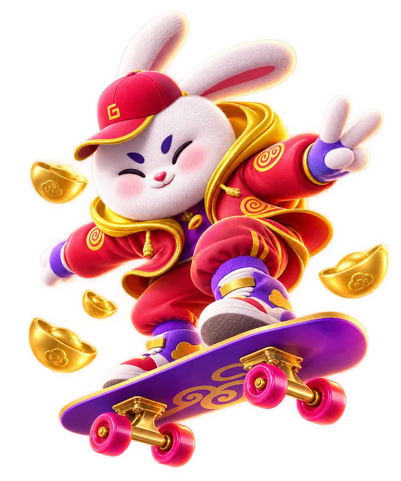 Coelhinho de Fortune Rabbit em seu skate