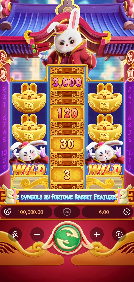 Prévia do GIF de um giro de Fortune Rabbit na demonstração PG